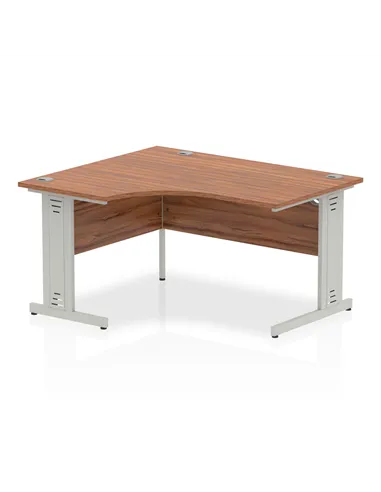 Dynamic Impulse 1400mm Left Crescent Office Desk Walnut Top Silver Cable Managed Leg I003847