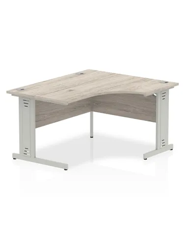 Dynamic Impulse 1400mm Right Crescent Office Desk Grey Oak Top Silver Cable Managed Leg I003849