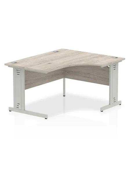 Dynamic Impulse 1400mm Right Crescent Office Desk Grey Oak Top Silver Cable Managed Leg I003849