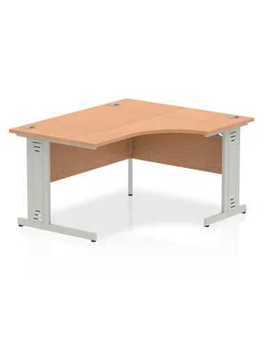 Dynamic Impulse 1400mm Right Crescent Office Desk Oak Top Silver Cable Managed Leg I003851