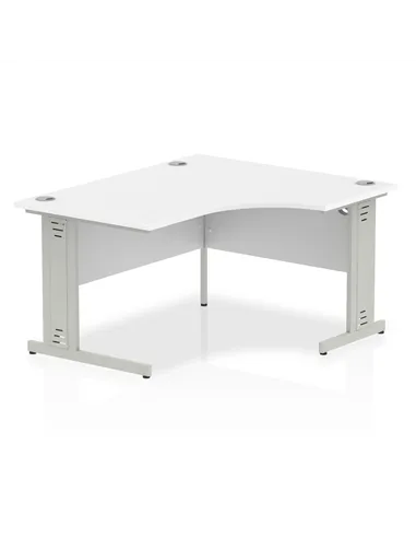 Dynamic Impulse 1400mm Right Crescent Office Desk White Top Silver Cable Managed Leg I003852