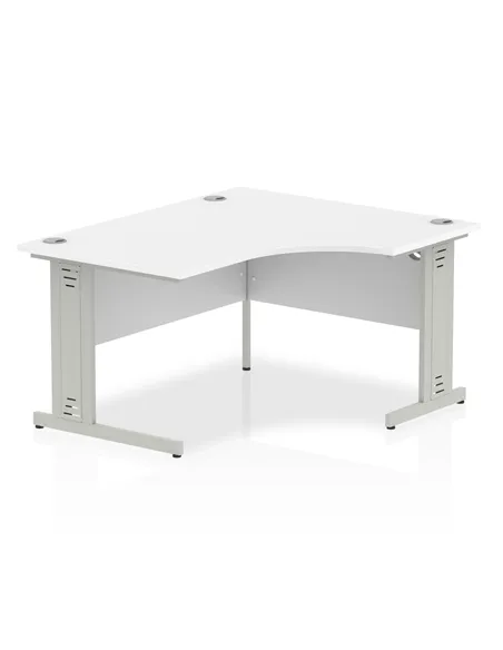 Dynamic Impulse 1400mm Right Crescent Office Desk White Top Silver Cable Managed Leg I003852