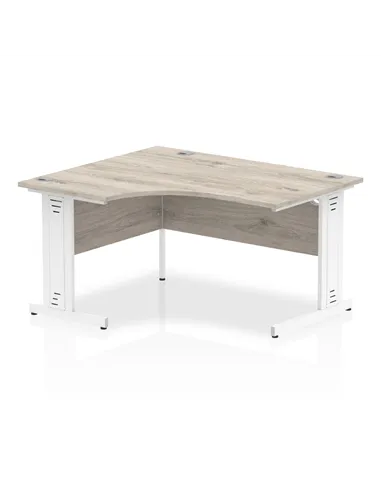 Dynamic Impulse 1400mm Left Crescent Office Desk Grey Oak Top White Cable Managed Leg I003855