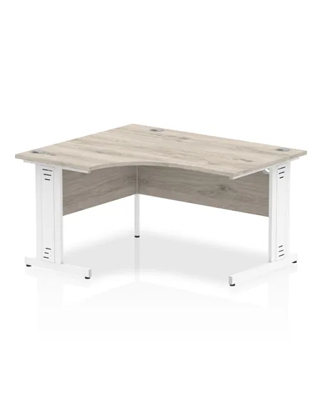 Dynamic Impulse 1400mm Left Crescent Office Desk Grey Oak Top White Cable Managed Leg I003855