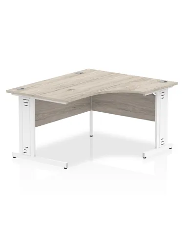 Dynamic Impulse 1400mm Right Crescent Office Desk Grey Oak Top White Cable Managed Leg I003861