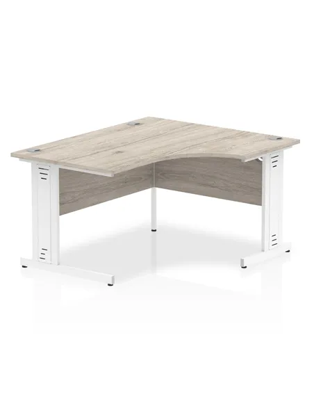 Dynamic Impulse 1400mm Right Crescent Office Desk Grey Oak Top White Cable Managed Leg I003861