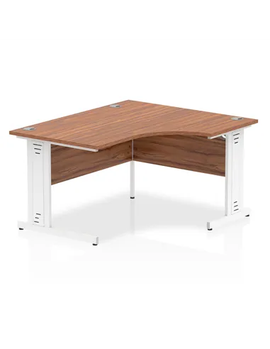 Dynamic Impulse 1400mm Right Crescent Office Desk Walnut Top White Cable Managed Leg I003865