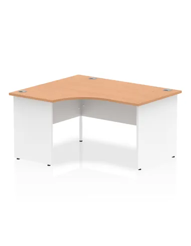 Dynamic Impulse 1400mm Left Crescent Office Desk Oak Top White Panel End Leg I003881