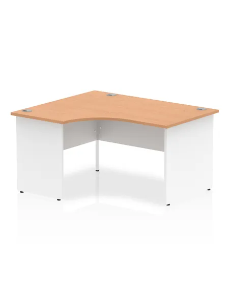 Dynamic Impulse 1400mm Left Crescent Office Desk Oak Top White Panel End Leg I003881