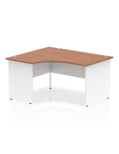 Dynamic Impulse 1400mm Left Crescent Office Desk Walnut Top White Panel End Leg I003882