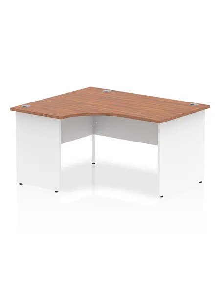 Dynamic Impulse 1400mm Left Crescent Office Desk Walnut Top White Panel End Leg I003882