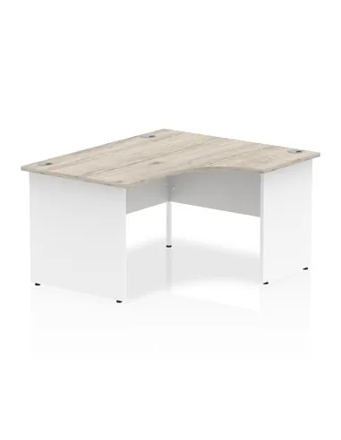 Dynamic Impulse 1400mm Right Crescent Office Desk Grey Oak Top White Panel End Leg I003884