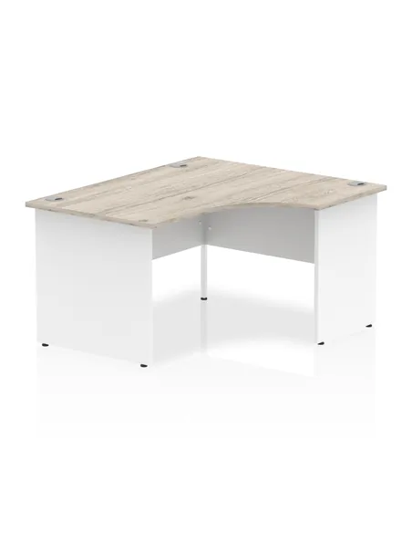 Dynamic Impulse 1400mm Right Crescent Office Desk Grey Oak Top White Panel End Leg I003884