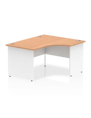 Dynamic Impulse 1400mm Right Crescent Office Desk Oak Top White Panel End Leg I003886