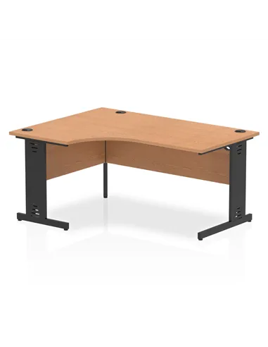 Dynamic Impulse 1600mm Left Crescent Office Desk Oak Top Black Cable Managed Leg I004566