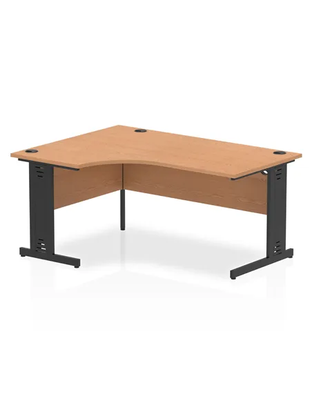 Dynamic Impulse 1600mm Left Crescent Office Desk Oak Top Black Cable Managed Leg I004566