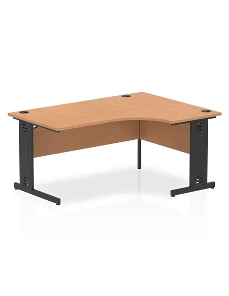 Dynamic Impulse 1600mm Right Crescent Office Desk Oak Top Black Cable Managed Leg I004567