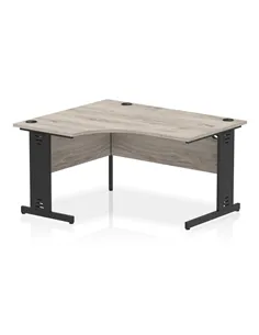 Dynamic Impulse 1400mm Left Crescent Office Desk Grey Oak Top Black Cable Managed Leg I004578
