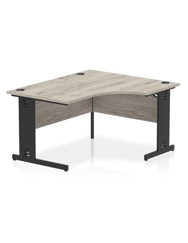 Dynamic Impulse 1400mm Right Crescent Office Desk Grey Oak Top Black Cable Managed Leg I004579