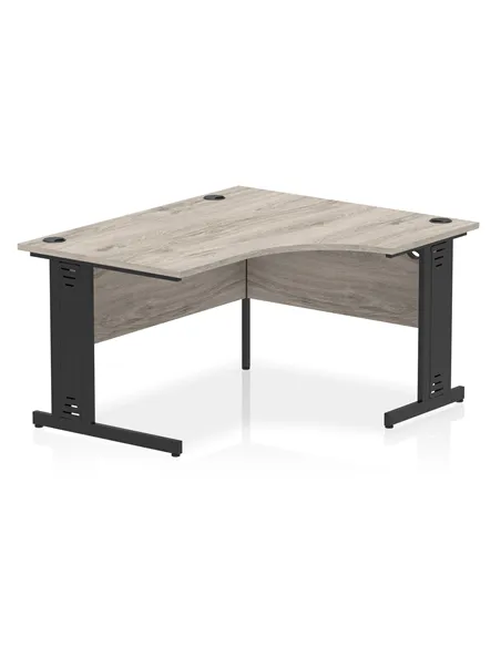 Dynamic Impulse 1400mm Right Crescent Office Desk Grey Oak Top Black Cable Managed Leg I004579