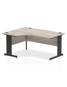 Dynamic Impulse 1600mm Left Crescent Office Desk Grey Oak Top Black Cable Managed Leg I004580