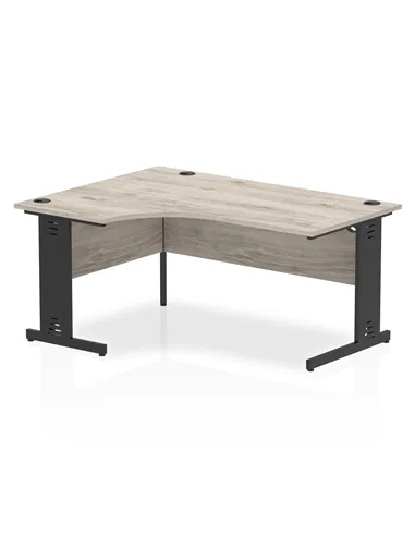 Dynamic Impulse 1600mm Left Crescent Office Desk Grey Oak Top Black Cable Managed Leg I004580