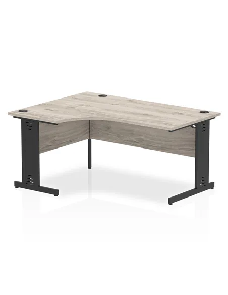 Dynamic Impulse 1600mm Left Crescent Office Desk Grey Oak Top Black Cable Managed Leg I004580