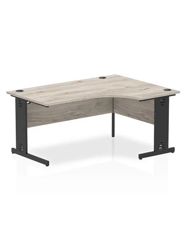 Dynamic Impulse 1600mm Right Crescent Office Desk Grey Oak Top Black Cable Managed Leg I004581