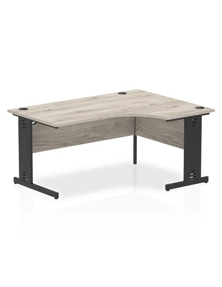 Dynamic Impulse 1600mm Right Crescent Office Desk Grey Oak Top Black Cable Managed Leg I004581