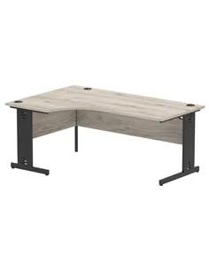 Dynamic Impulse 1800mm Left Crescent Office Desk Grey Oak Top Black Cable Managed Leg I004582