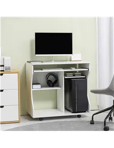 HOMCOM Multi-Storage Compact Work Desk, with Wheels - White 2