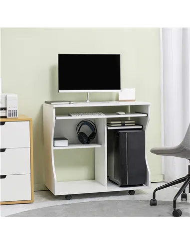 HOMCOM Multi-Storage Compact Work Desk, with Wheels - White