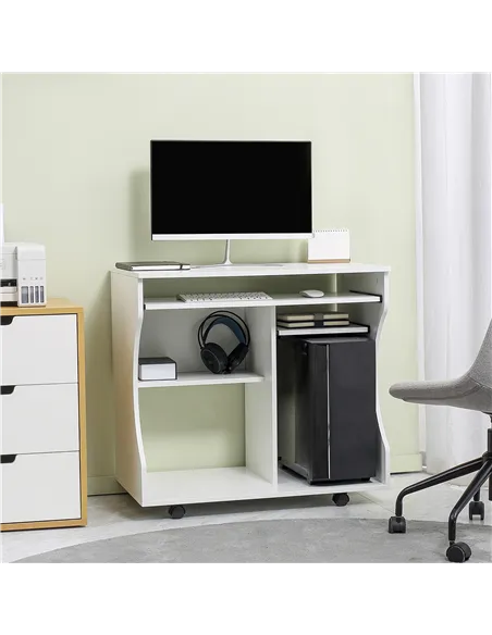 HOMCOM Multi-Storage Compact Work Desk, with Wheels - White