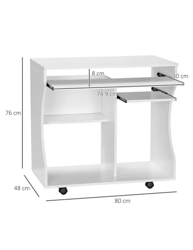 HOMCOM Multi-Storage Compact Work Desk, with Wheels - White