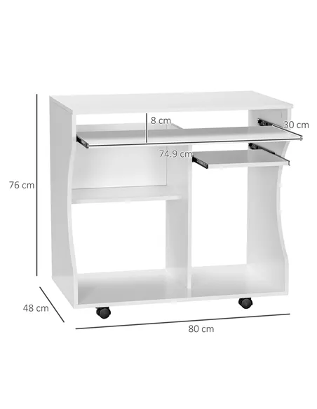 HOMCOM Multi-Storage Compact Work Desk, with Wheels - White
