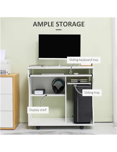 HOMCOM Multi-Storage Compact Work Desk, with Wheels - White