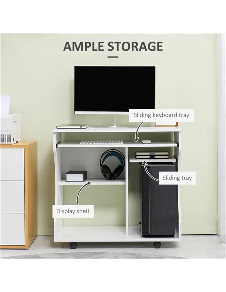 HOMCOM Multi-Storage Compact Work Desk, with Wheels - White