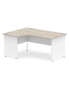 Dynamic Impulse 1600mm Left Crescent Office Desk Grey Oak Top White Panel End Leg TT000161