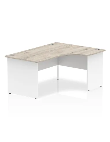 Dynamic Impulse 1600mm Right Crescent Office Desk Grey Oak Top White Panel End Leg TT000162