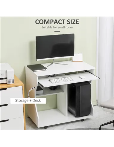 HOMCOM Multi-Storage Compact Work Desk, with Wheels - White