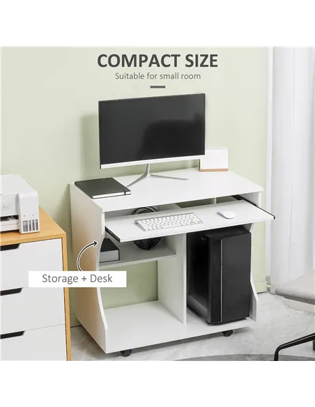 HOMCOM Multi-Storage Compact Work Desk, with Wheels - White