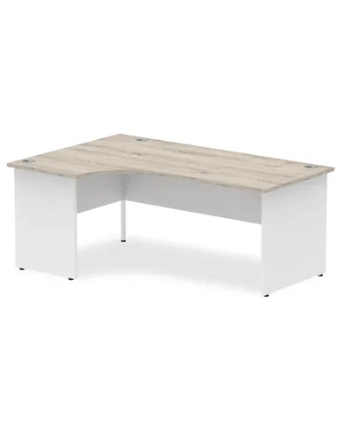 Dynamic Impulse 1800mm Left Crescent Office Desk Grey Oak Top White Panel End Leg TT000163