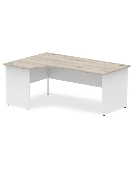 Dynamic Impulse 1800mm Left Crescent Office Desk Grey Oak Top White Panel End Leg TT000163