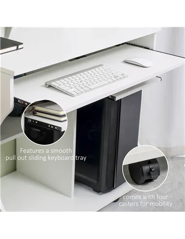 HOMCOM Multi-Storage Compact Work Desk, with Wheels - White