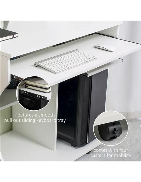 HOMCOM Multi-Storage Compact Work Desk, with Wheels - White