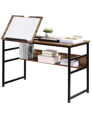 HOMCOM Adjustable Drafting Table Art Desk Drawing Table, Craft Desk Workstation for Painting, Multifunctional Writing Desk w/ 15