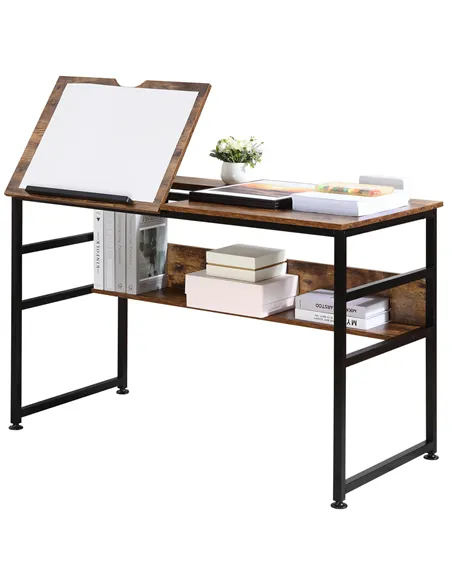 HOMCOM Adjustable Drafting Table Art Desk Drawing Table, Craft Desk Workstation for Painting, Multifunctional Writing Desk w/ 15