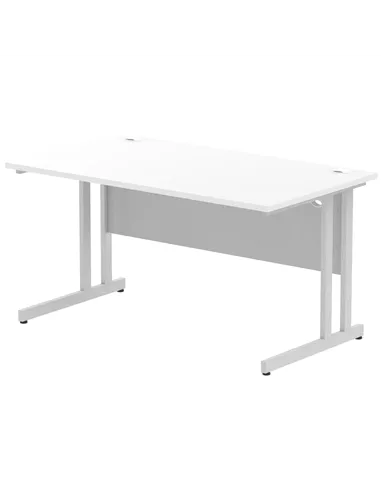 Dynamic Impulse 1400 x 800mm Straight Office Desk White Top Silver Cantilever Leg I000306