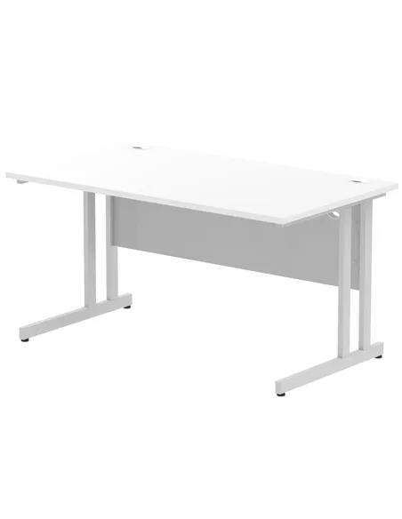Dynamic Impulse 1400 x 800mm Straight Office Desk White Top Silver Cantilever Leg I000306