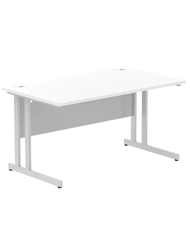 Dynamic Impulse 1400 x 800mm Straight Office Desk White Top Silver Cantilever Leg I000306